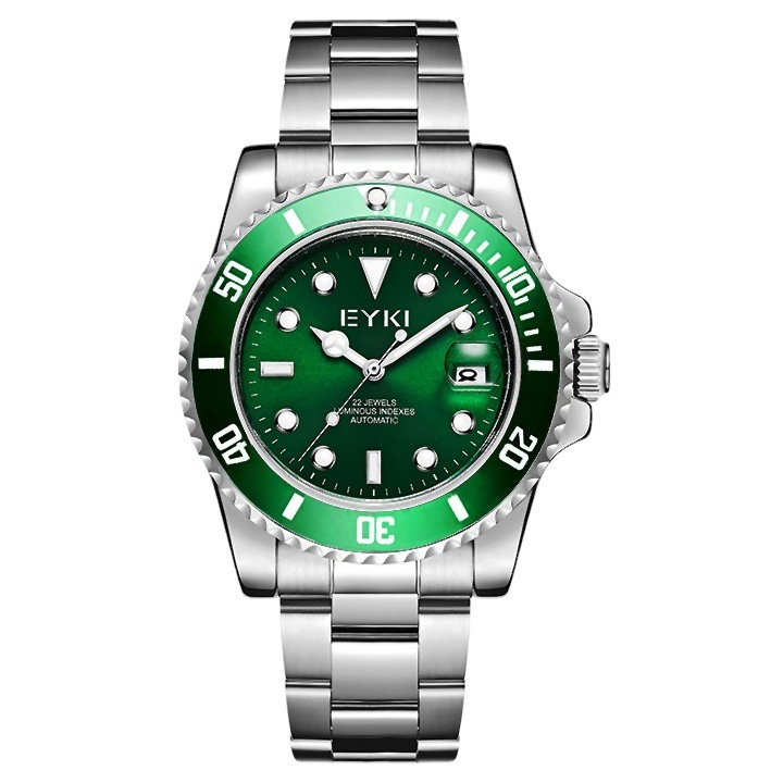 新款男士手錶綠水鬼日曆防水全自動機械錶精鋼休閒時尚男商務腕錶