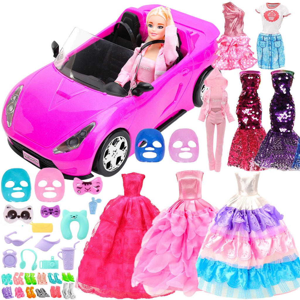 汽車玩具微型物品娃娃屋配件兒童玩具時尚酷車芭比旅行兒童遊戲生日禮物(無娃娃)