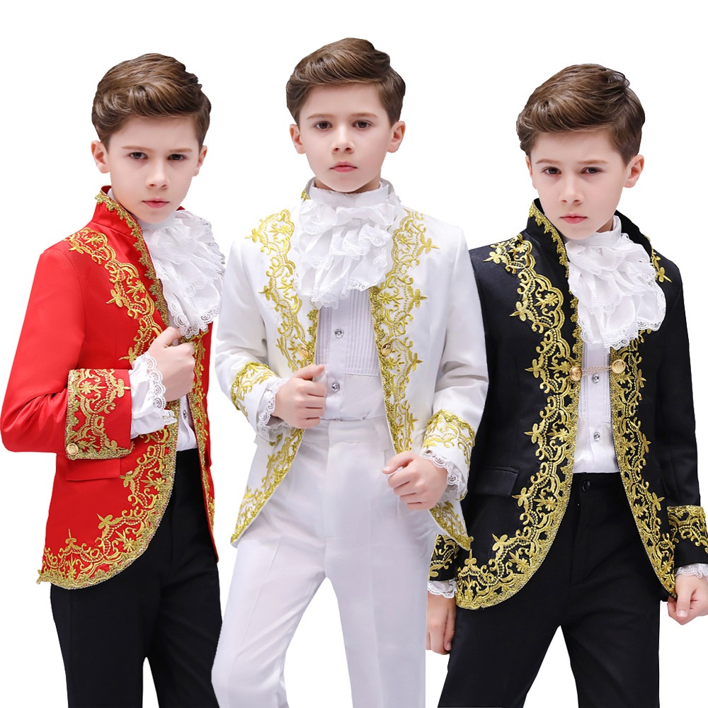 男孩騎士王子宮裝合唱服裝兒童舞台迷人表演服裝套裝兒童西裝外套褲子