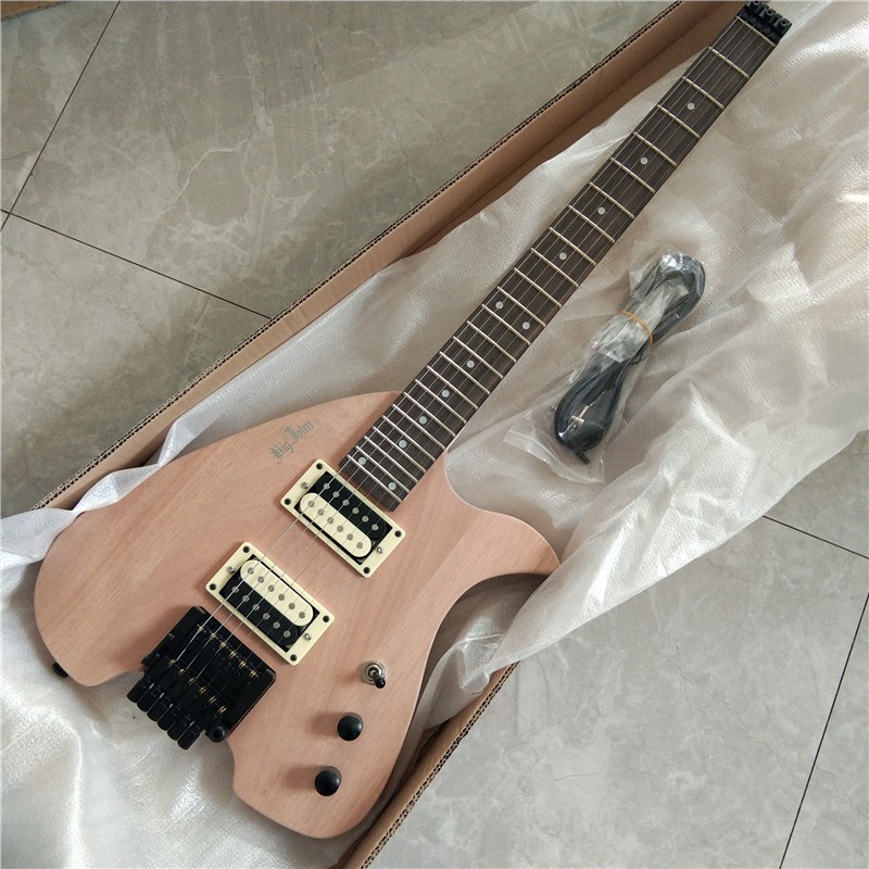 半成品異形 6 弦無頭電吉他,桃花心木琴體和普通 24 品玫瑰木指板包括所有硬件無油漆 Diy 吉他套件 HG-388