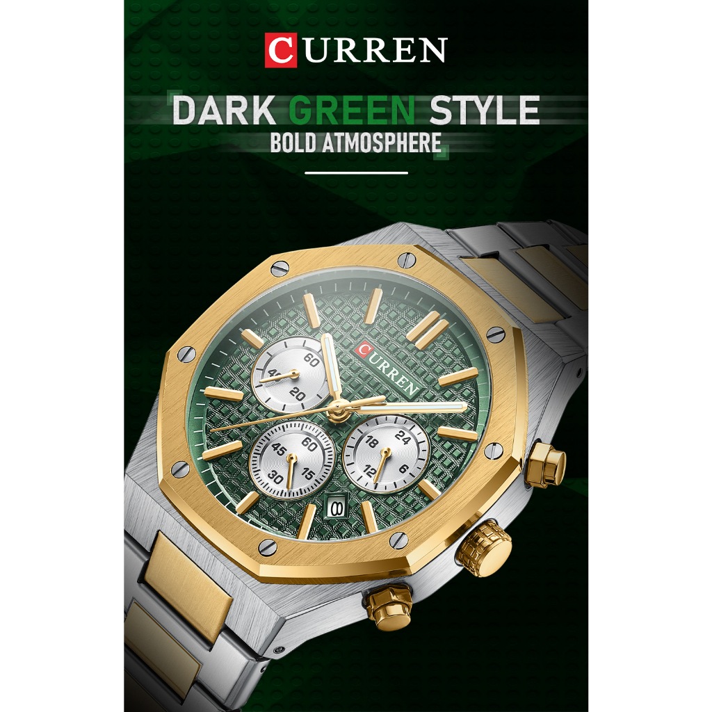 新款100%正品Curren/8440男士手錶 六針石英錶 日曆男表 商務手錶鋼帶表