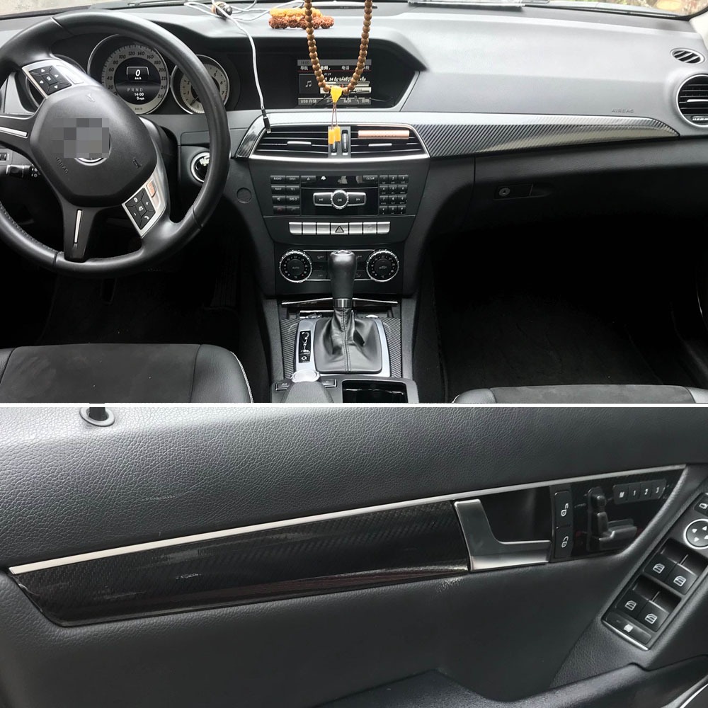 適用於2011-2014款賓士/Benz C Class W204內飾貼膜奔驰C级W204中控檔位碳纖維貼紙