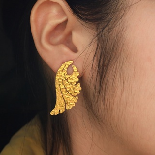 18k 鍍金不銹鋼耳環女士時尚不規則錘紋無光澤首飾