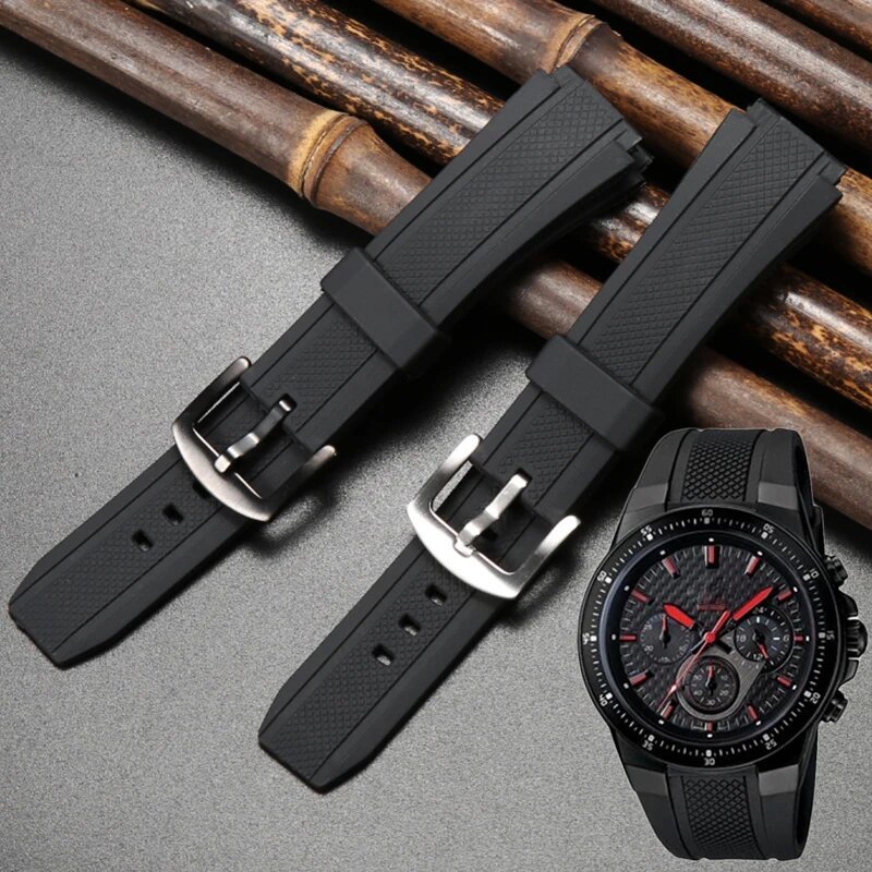 手錶配件適應卡西歐EF-552 EF 552男士錶帶手鐲不鏽鋼箍25*20mm樹脂錶帶防水手鐲