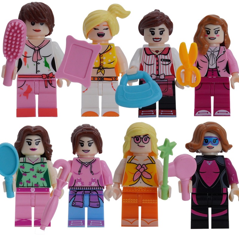 8隻粉色女孩系列人物人偶公仔組:兼容樂高,女孩組組裝模型，教育游戲，創意收藏