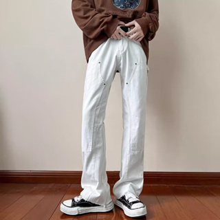 【S-3XL】潮流時尚設計牛仔褲男士春秋季高街直筒百搭工裝長褲