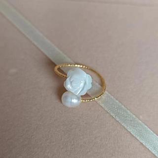 天然貝殼花開口設計淡水珍珠戒指女
