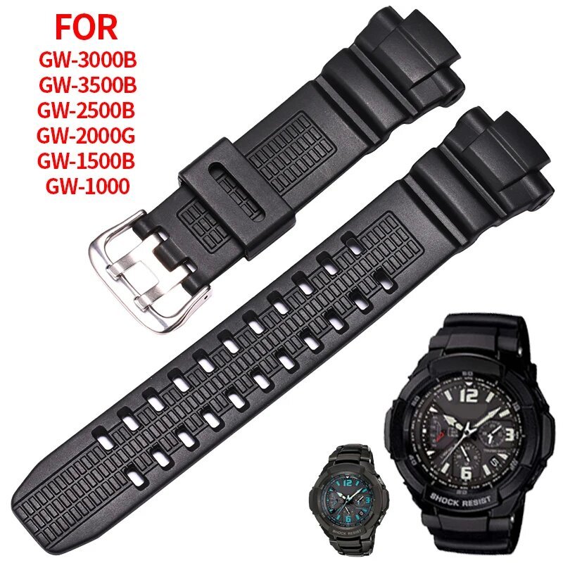 樹脂錶帶適應卡西歐G-SHOCK GW-3500B GW-3000B GW-2000手錶硅橡膠針釦錶帶男士手鐲