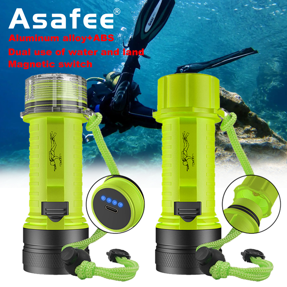 Asafee 超亮 D122-1 潛水手電筒 2 * P50 LED 水下水肺潛水磁力開關 18650/26650 電池