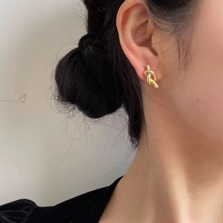 SHINY金屬打結耳環，鈦鋼不褪色，時尚簡約風格，適合女士