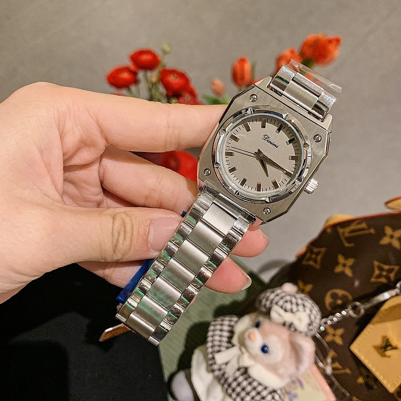 Dimini不銹鋼錶帶手錶女時尚簡約方形氣質銀鋼錶帶復古手錶女錶