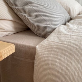 日式全棉清新細條紋水洗棉床包組 純棉簡約床包床單被套被套枕頭套單人雙人加大100%精梳棉床上用品
