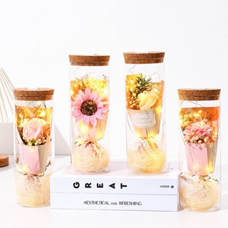 Aeonium Rose Soap Flower Manzanita Bouquet 成品玻璃花瓶燈生日禮物佈置母親節禮