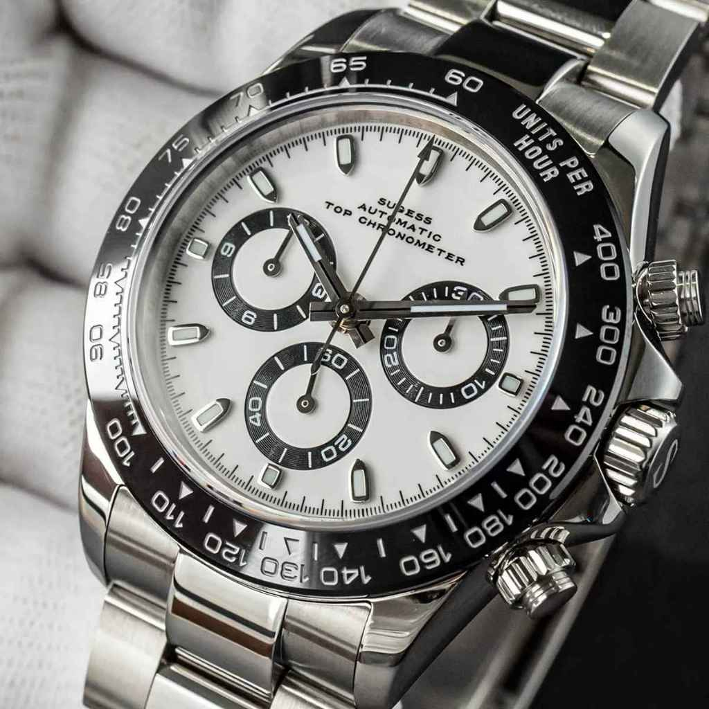 Sugess 蘇通拿潛水男士手錶熊貓自動機械計時碼表 7750 機芯手錶防水陶瓷表圈 Day Tona V3