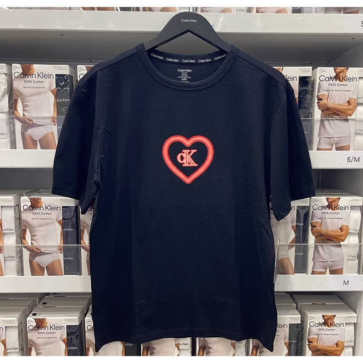 凱文克萊 Calvin Klein/CK 男士純棉 Home Love Logo 印花圓領打底短袖T恤