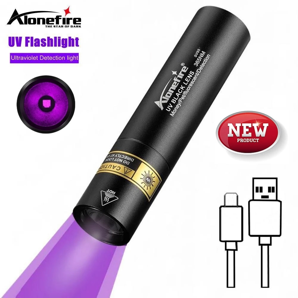 Alonefire SV95 高亮 365nm 黑光紫外線手電筒 USB 可充電紫外線手電筒寵物尿貓癬錢礦石檢查燈