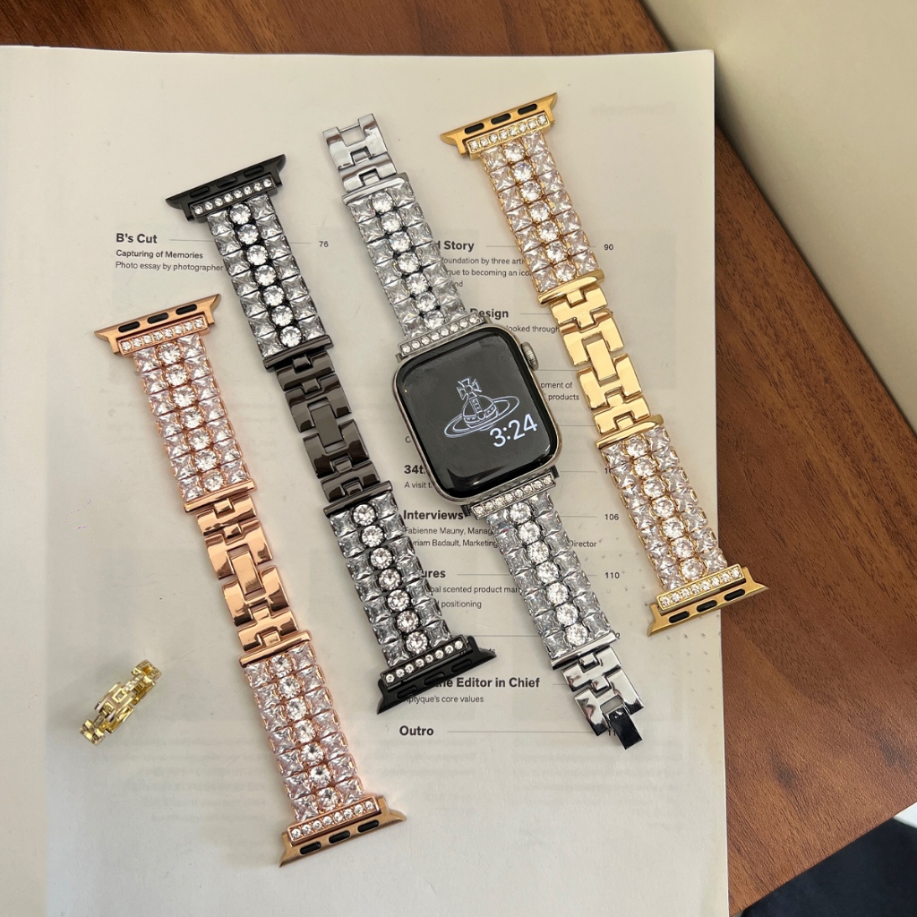 滿鑽金屬錶帶 適用 Apple watch 7 8 9 41/45mm iwatch 3456SE2 44mm代蘋果錶帶
