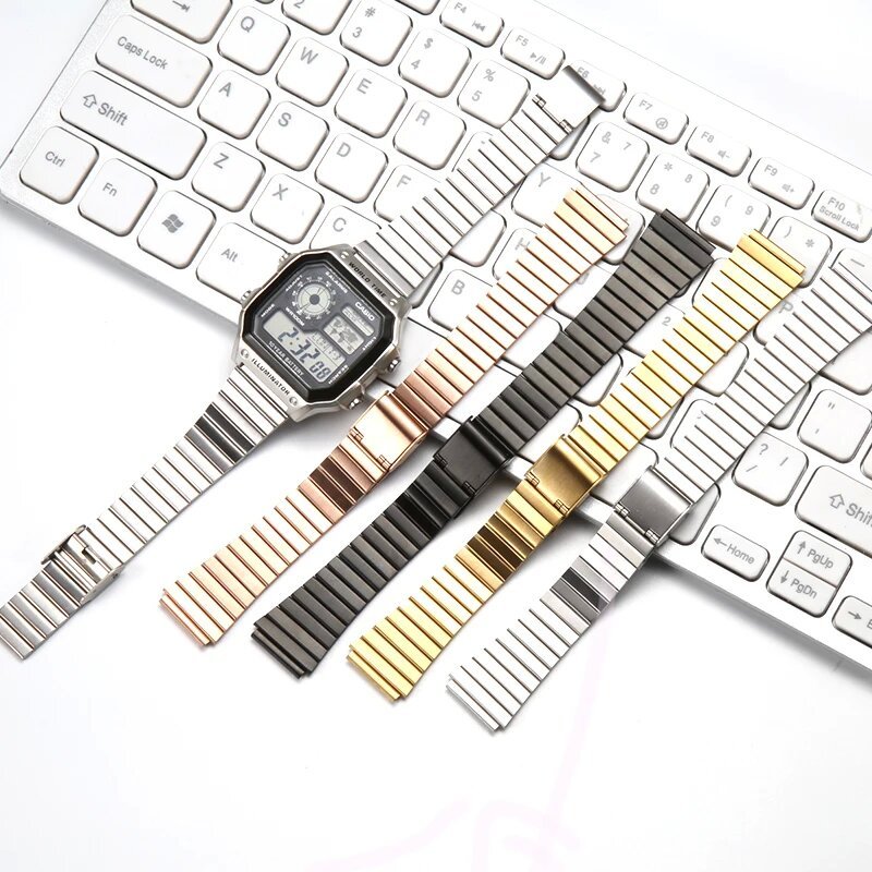 不鏽鋼錶帶適用於卡西歐AE-1000W AE-1200 AE-1300 AEQ-110W AQ-S810手錶錶帶配件
