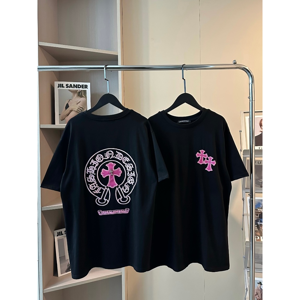 Chrome Hearts 克羅心 粉色皮標貼布刺繡短袖 T恤男女同款