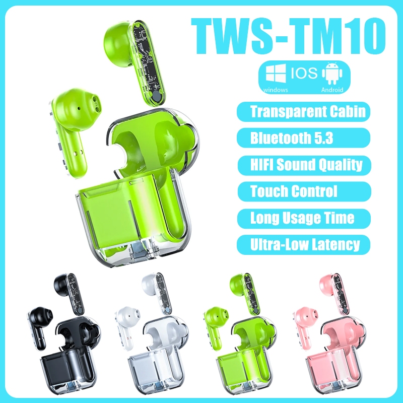 【快速交貨】TWS Tm10 無線耳機藍牙 5.3 耳塞式耳機帶麥克風高清聲音透明半入耳式耳機