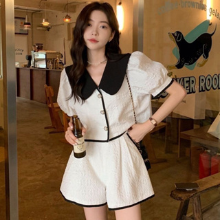 【原版材質+做法】韓國chic夏季氣質寬鬆短外套+高腰設計寬版短褲女
