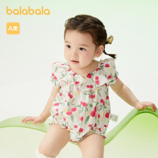 Balabala 嬰兒連體衣嬰兒外出衣服爬行套裝 2024 新款夏季純棉甜美可愛