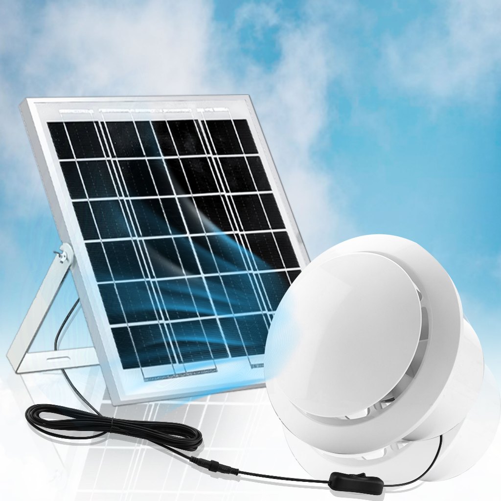 6/8W高效太陽能電池板+4/6英寸圓形排風扇，雙向排氣扇衛生間牆窗式，低噪運行、強力靜音，提升環境舒適度