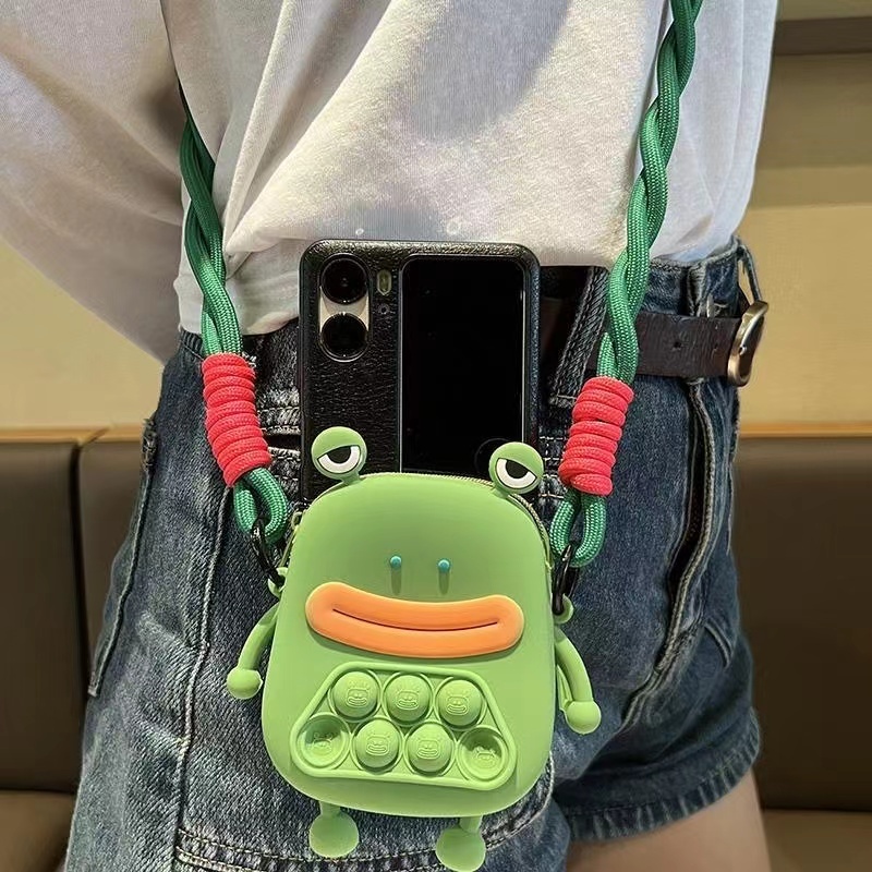 适用于oppofindn3flip摺疊手機殼 青蛙零錢包保護殼 可斜跨n2flip卡通保護套