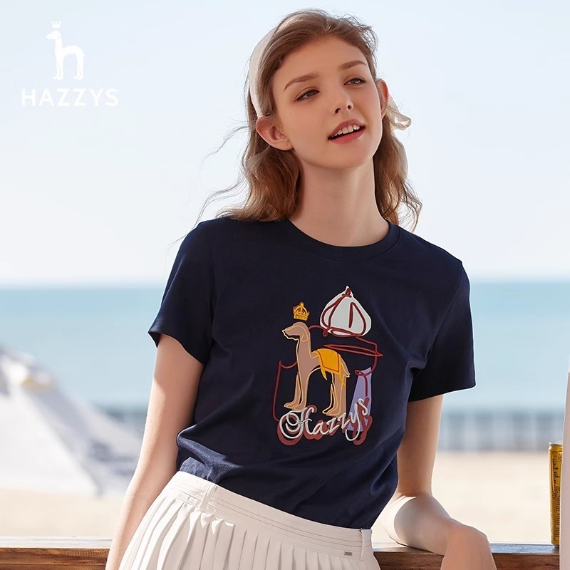 Hazzys 女式 T 恤寬鬆休閒圓領韓版短袖上衣