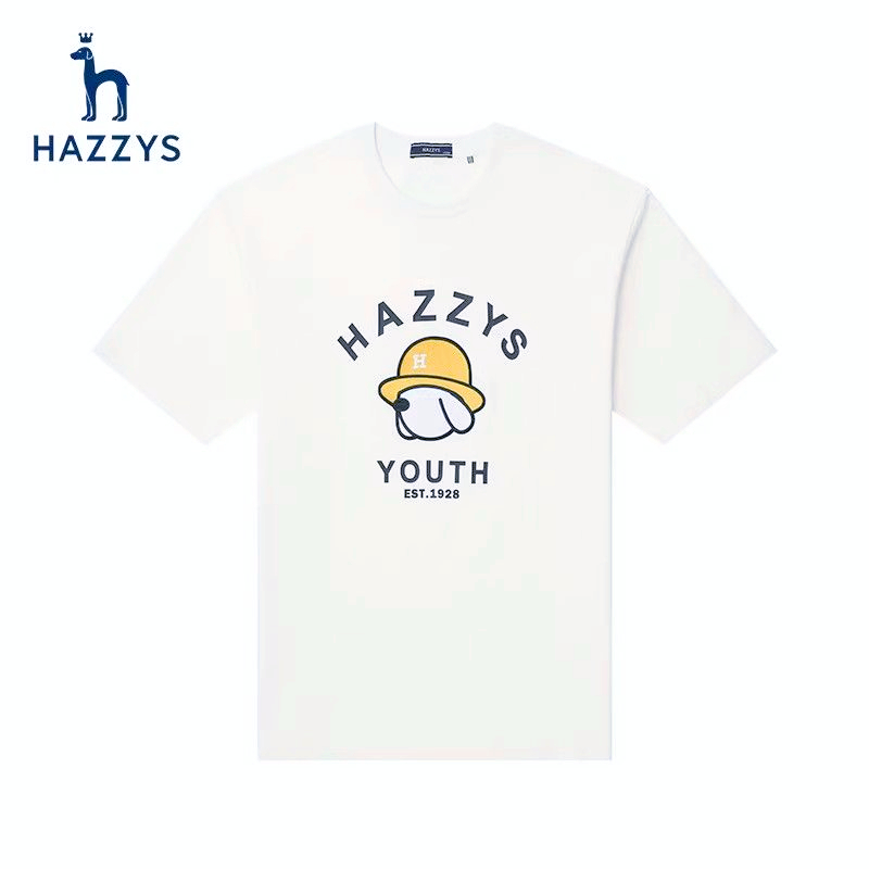 Hazzys 短袖 T 恤男士棉質寬鬆休閒時尚印花時尚標籤