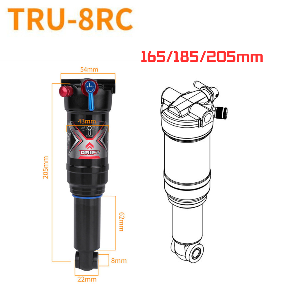 Dnm TRU-8RC 合金速降山地車自行車後避震器 165mm/185mm/205mm 自行車傳動減震器氣動後油箱三級