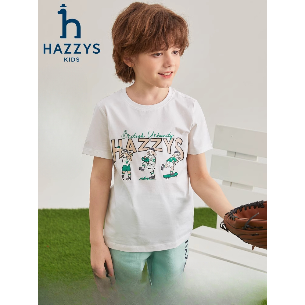 Hazzys童裝男女童t恤新款純棉透氣舒適圓領襯衫
