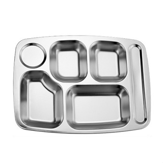 OUKEAI 不鏽鋼午餐盤 加深分格方形盤 快餐盤 食堂打飯盤 學生飯盒
