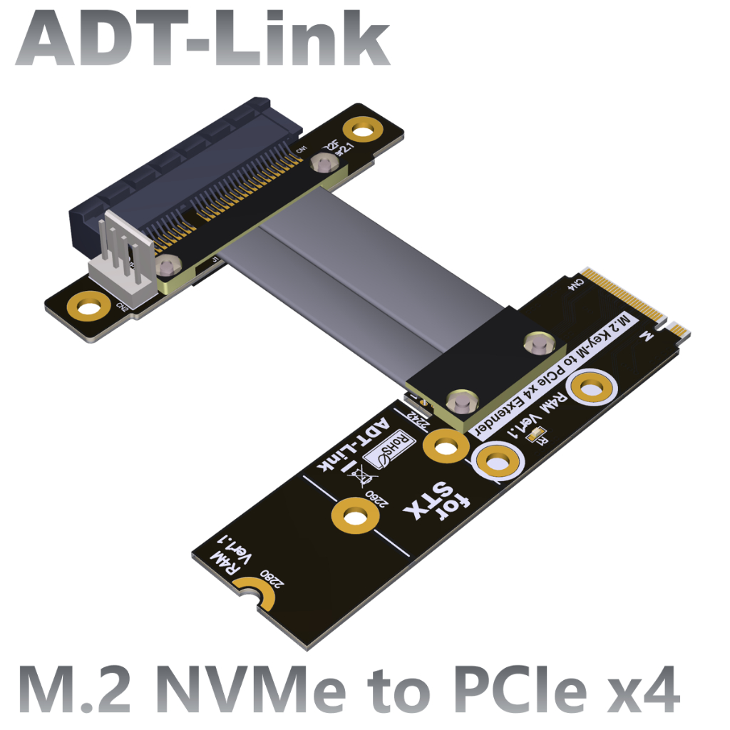 [訂製]ADT-Link M.2 NGFF NVMe 延長線 轉PCIE x4板卡內置轉角轉彎轉接M.2