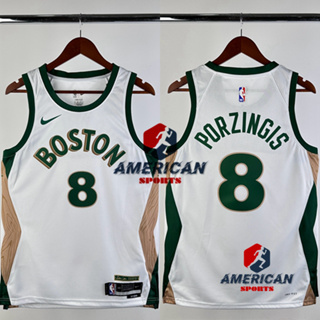 男式 NBA 熱壓波士頓塞爾蒂克隊 Kristaps Porzingis 白色城市籃球球衣