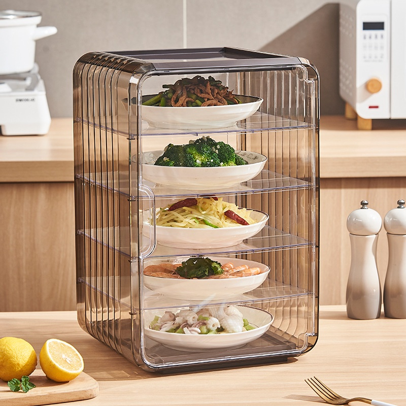 食品罩塑料儲物櫃帶防塵蓋透明可堆疊食品容器保溫盒