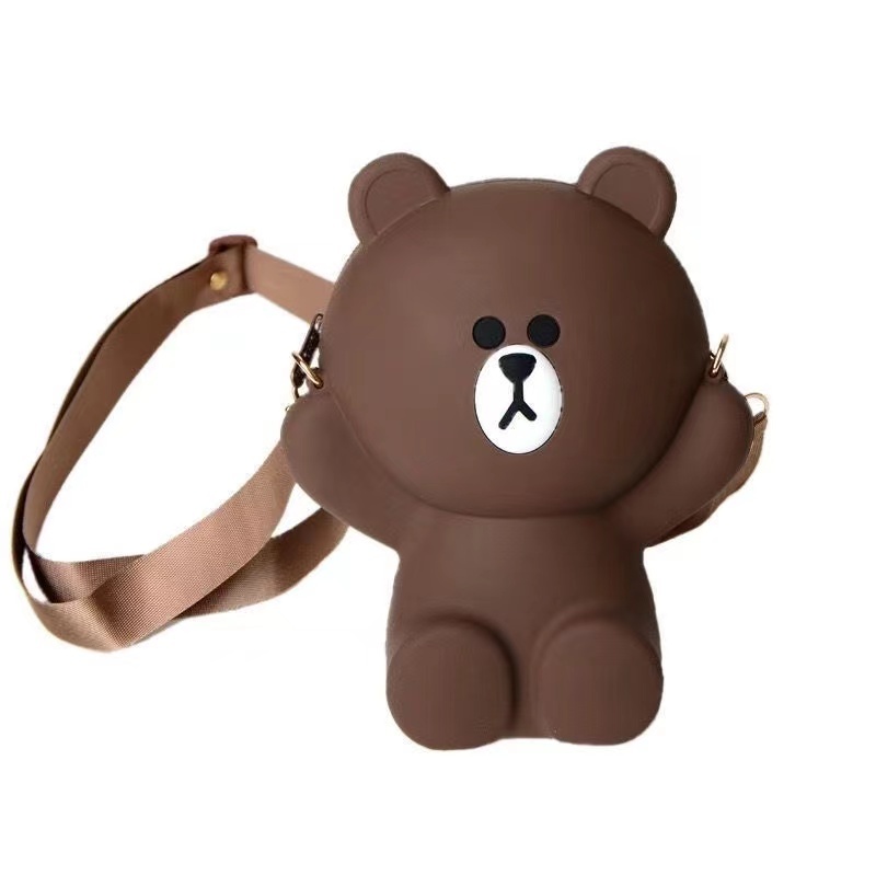 新款布朗熊卡通包包兒童可愛零錢包手機包斜挎單肩小熊包