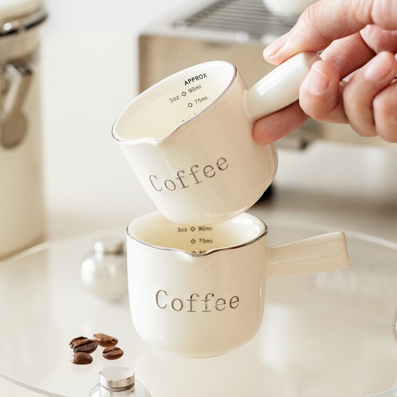 2 件裝陶瓷濃縮咖啡杯,帶 V 形口手柄,帶雙刻度的量杯,濃縮咖啡槍 3 盎司
