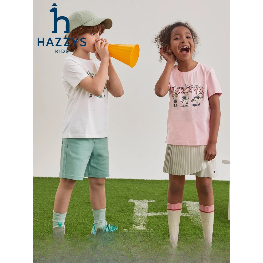 Hazzys新款男女童童裝t恤純棉透氣舒適圓領襯衫
