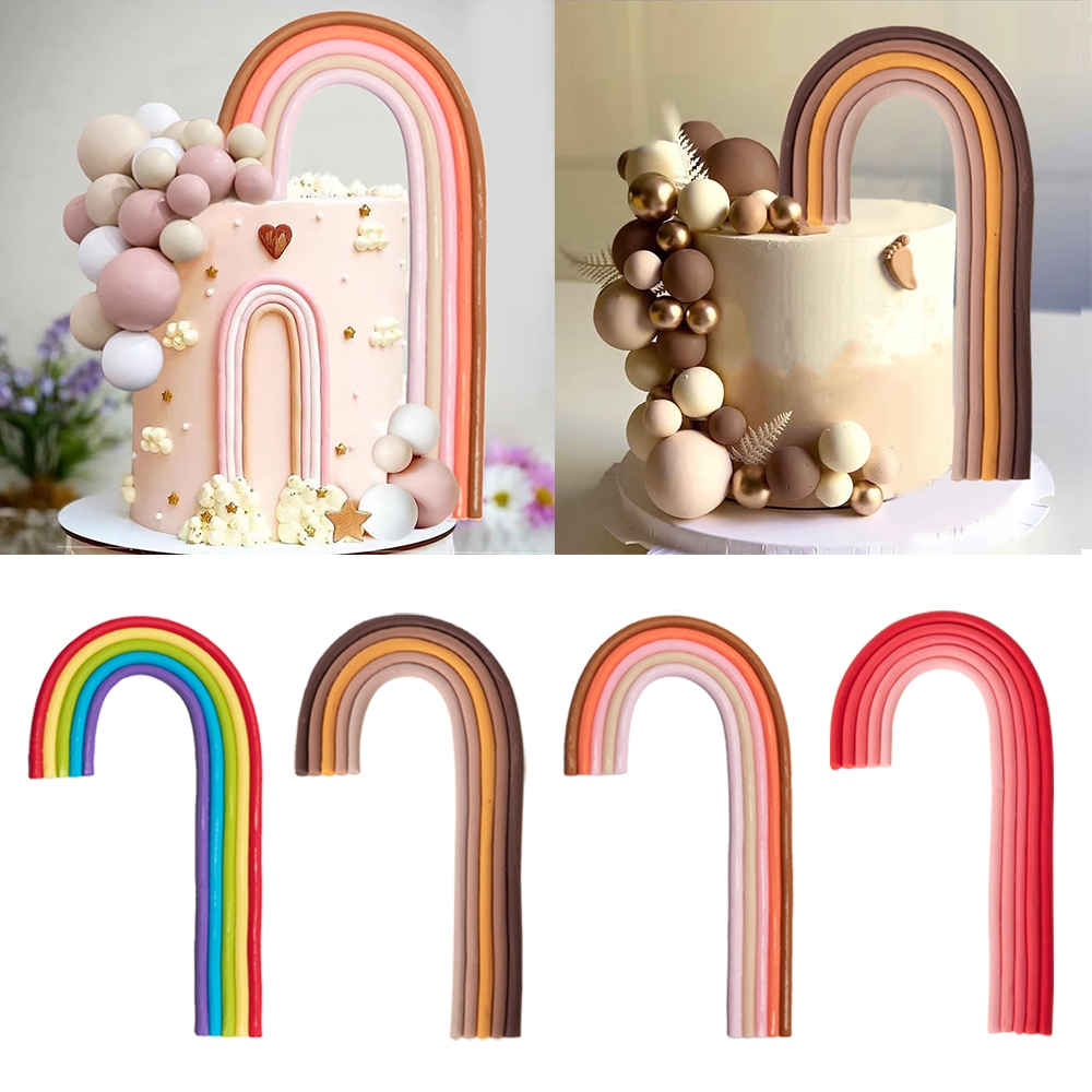 4 種顏色彩虹蛋糕裝飾女嬰生日派對蛋糕 Diy Boho 嬰兒淋浴婚禮彩虹蛋糕裝飾用品