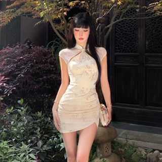 法式聚會派對性感刺繡洋裝女裝緊身收腰高級設計蕾絲拼接圓領短袖洋裝