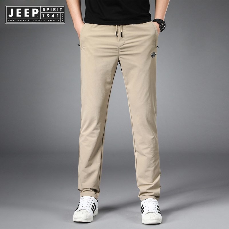 Jeep SPIRIT 1941 ESTD 男士運動褲寬鬆直筒針織褲純棉商務休閒褲