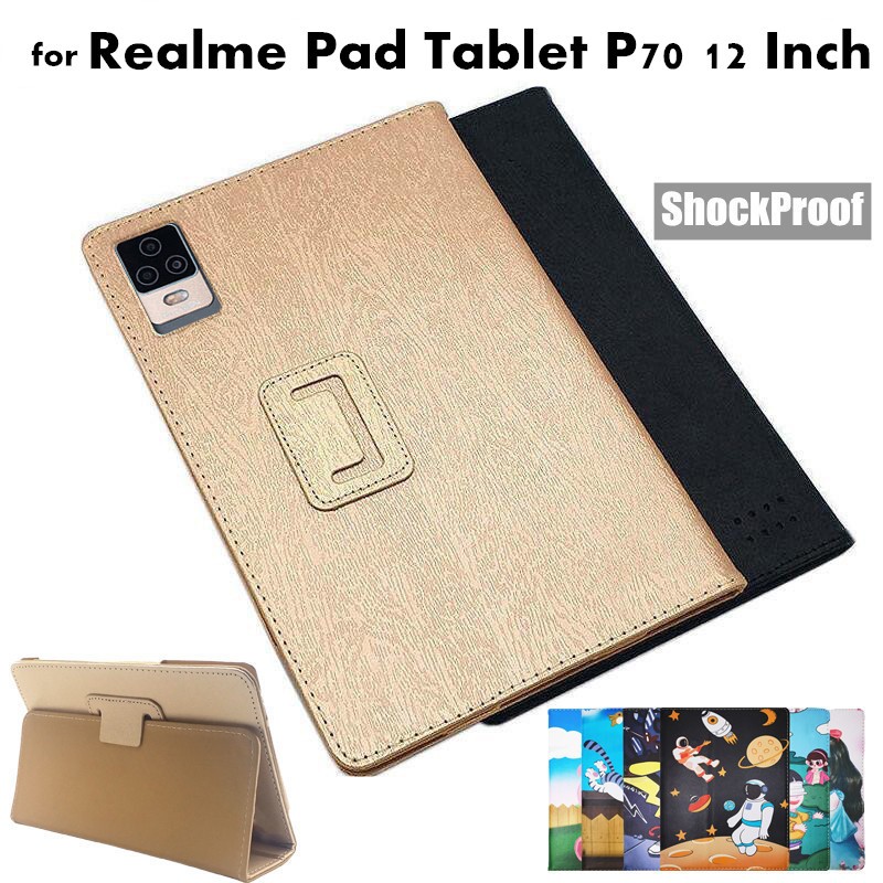Realme Pad 平板電腦翻蓋保護套 P70 Pro 12 英寸絲紋保護套翻蓋可折疊支架全身保護套
