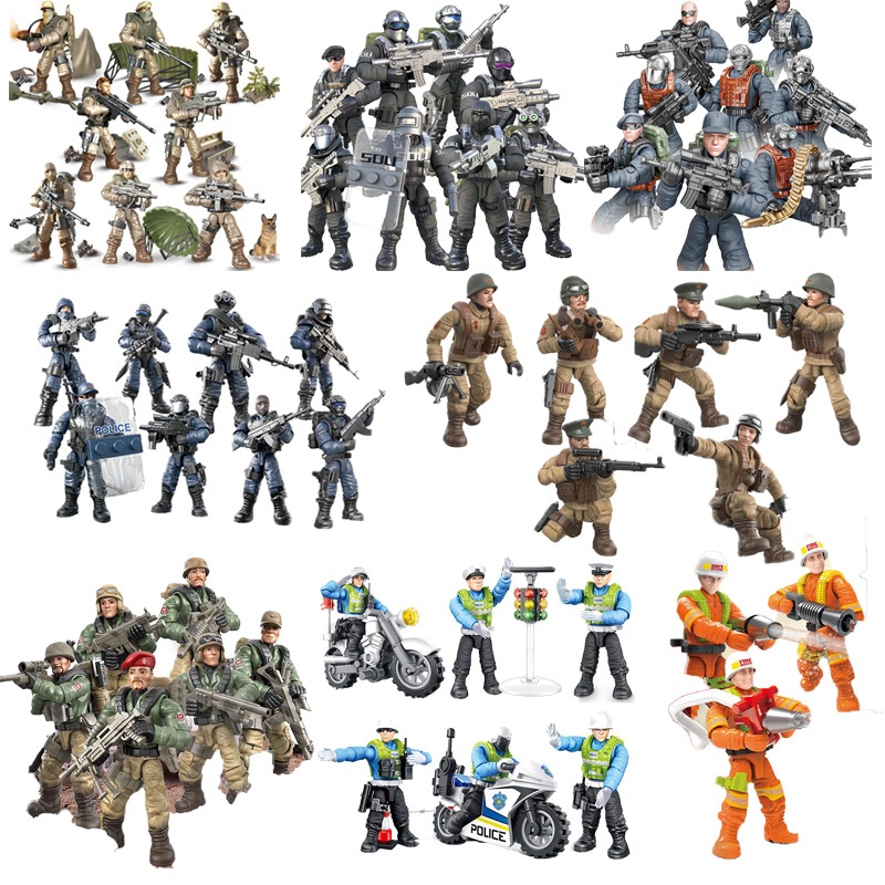 多款 翔竣反恐小隊1:36仿真全關節可動人偶 二戰 軍事系列 拼裝版 SWAT 兒童益智玩具