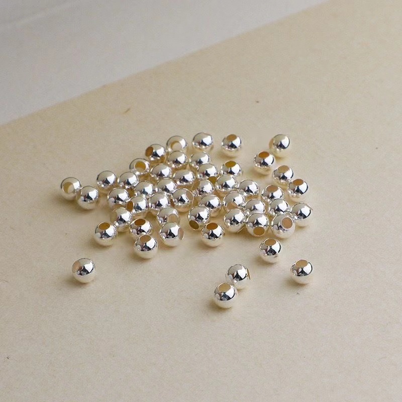 S925純銀珠子3mm滿百送15顆散珠光珠配件銀飾DIY項鍊手鍊手工隔珠圓光面銀珠子一1顆