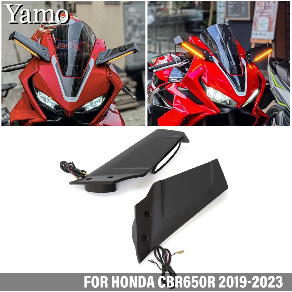 HONDA 適用於本田 CBR650R 2019-2023 摩托車改裝後視鏡帶定風翼反光板