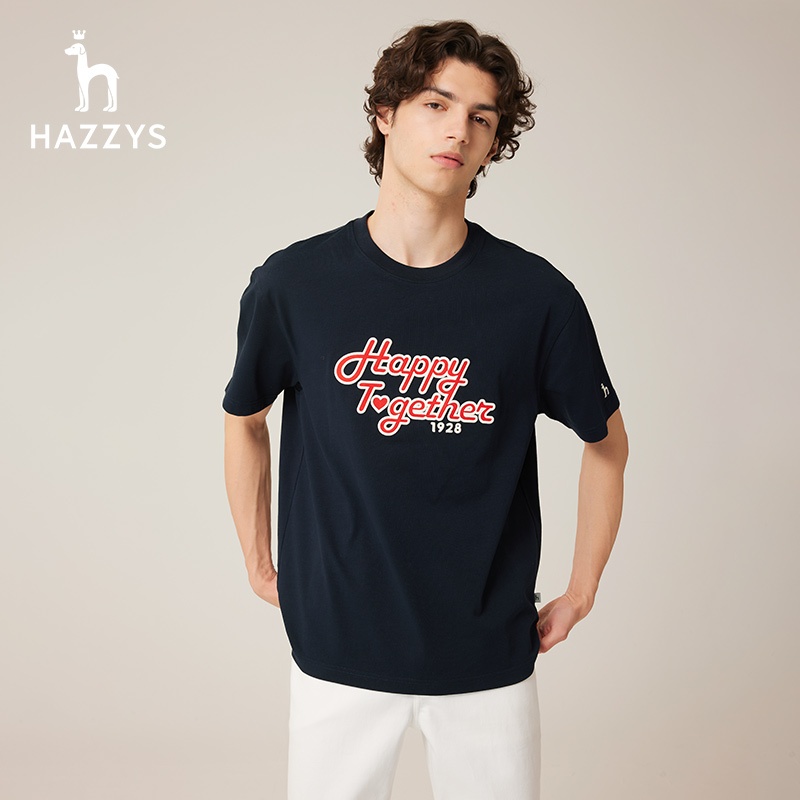 Hazzys 新款男士短袖圓領 T 恤休閒 1928 Love Trend 上衣