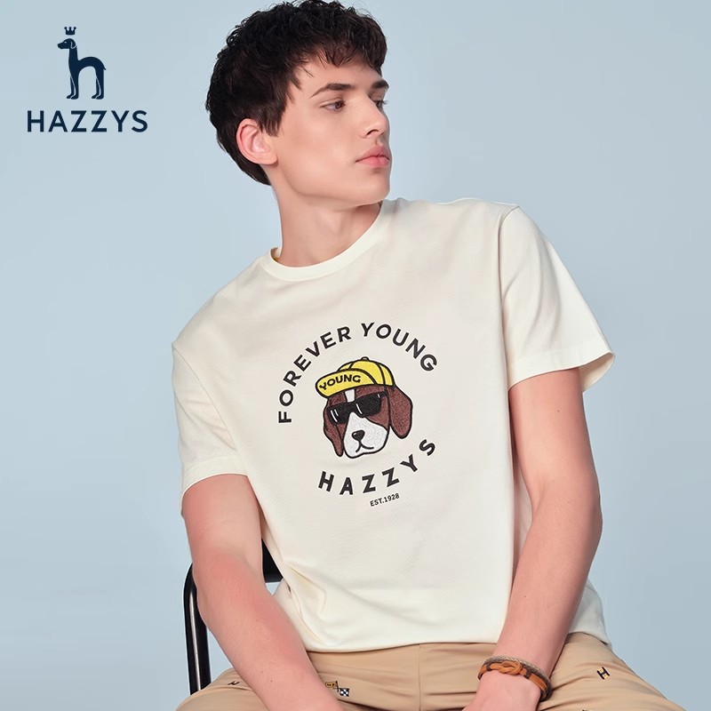Hazzys 新款男士短袖T恤休閒卡通韓版上衣