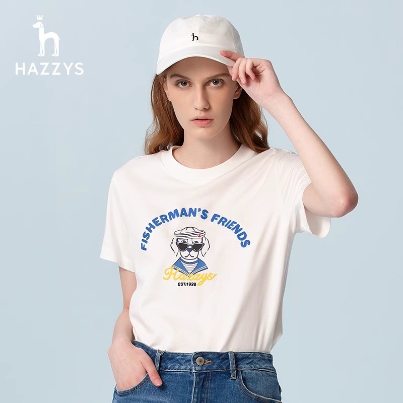 Hazzys 圓領短袖女式 T 恤新潮流上衣