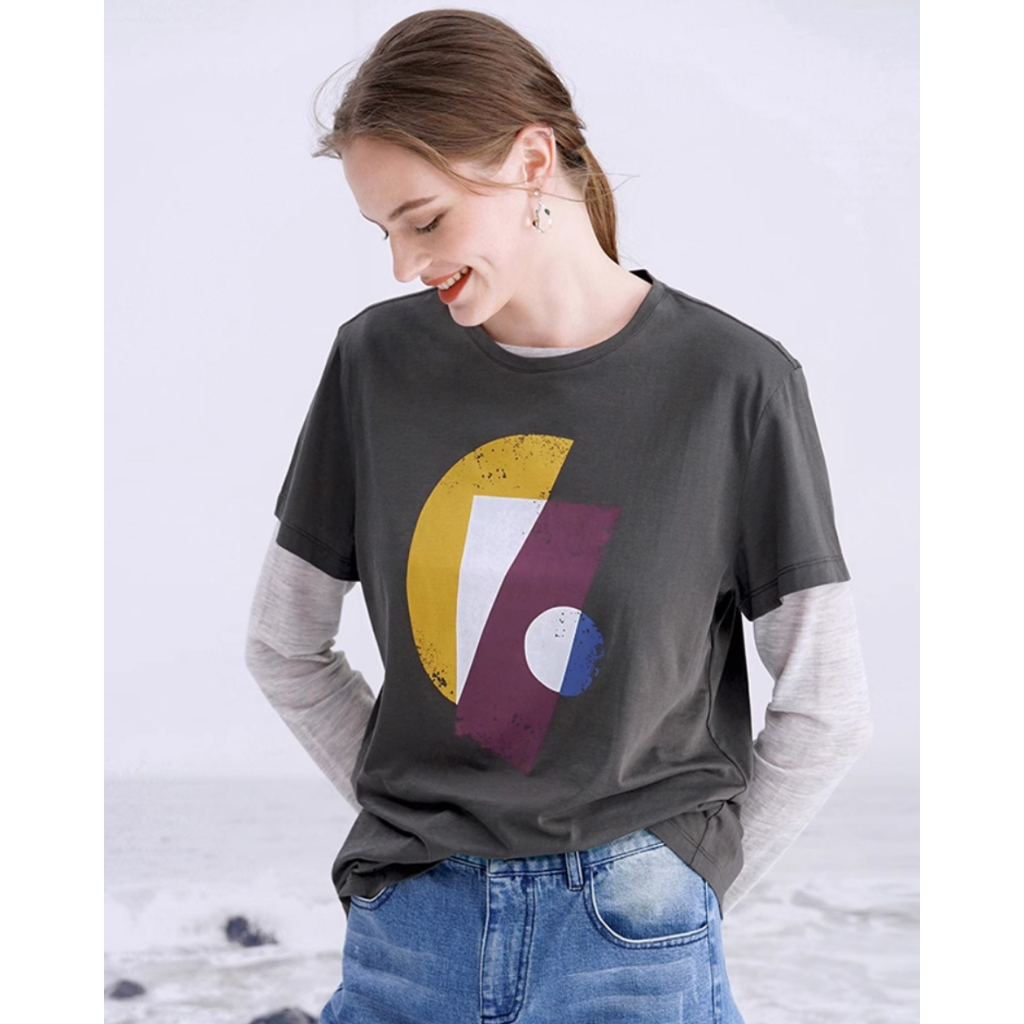 CCHER【口碑迴歸】藝術幾何印花T恤進口針織棉女裝XTFA0563